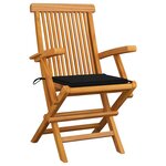 vidaXL Chaises de jardin et coussins noir lot de 4 Bois de teck massif