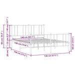 vidaXL Cadre de lit métal sans matelas et pied de lit blanc 140x190 cm