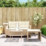 vidaXL Salon de jardin avec coussins 3 Pièces beige résine tressée