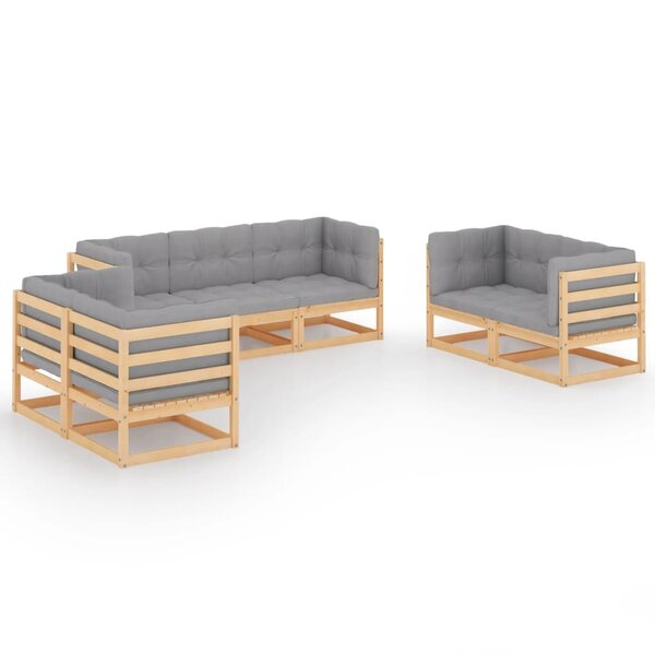 vidaXL Salon de jardin 7 Pièces avec coussins Bois de pin massif