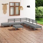 vidaXL Salon de jardin 8 Pièces Bois de pin massif Gris