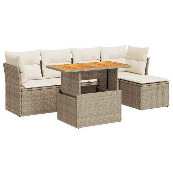 vidaXL Salon de jardin avec coussins 6 Pièces beige résine tressée