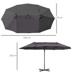 Parasol déporté grande taille XXL inclinable dim. 4 4L x 2 7l x 2 5H m piètement en acier inclus polyester gris