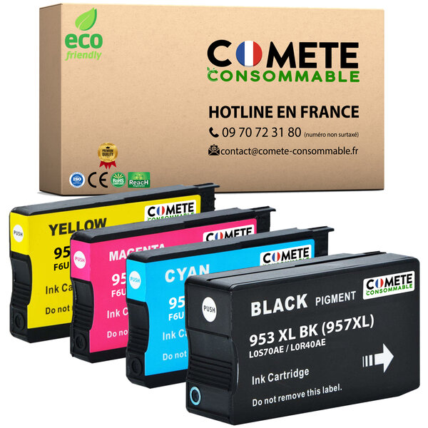 COMETE, Entreprise Française- 953XL- pack 4 Cartouches Compatibles HP