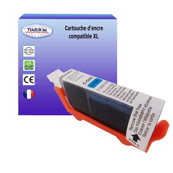 Cartouche compatible avec Canon Pixma MG5140, MG5150, MG5200, MG5250, MG5350, MG6150 remplace Canon CLI526 XL Cyan - T3AZUR