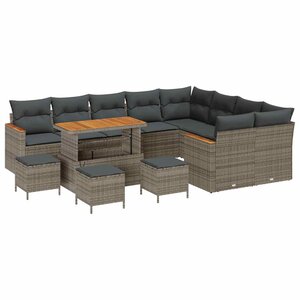 vidaXL Ensemble de canapé de jardin 13 Pièces Gris Poly rotin