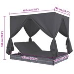 vidaXL Chaise longue d'extérieur avec rideaux Résine tressée Gris