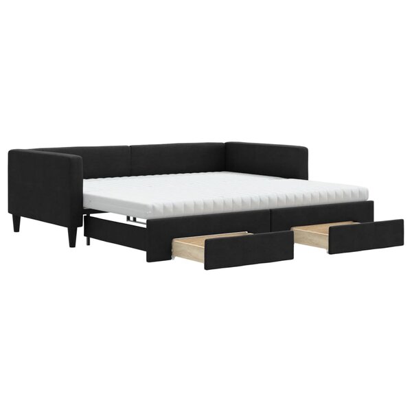 vidaXL Lit de jour avec gigogne et tiroirs noir 100x200 cm tissu