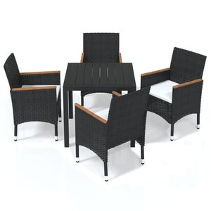 vidaXL Ensemble à dîner de jardin avec coussins 5 Pièces poly rotin noir