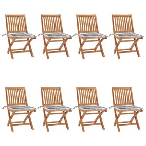 vidaXL Chaises pliables de jardin avec coussins lot de 8 Teck solide