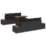 vidaXL Ensemble de salle à manger de jardin 7 pièces avec coussins en rotin noir et acacia