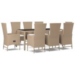 vidaXL Ensemble à manger de jardin et coussins 9 Pièces beige Poly rotin