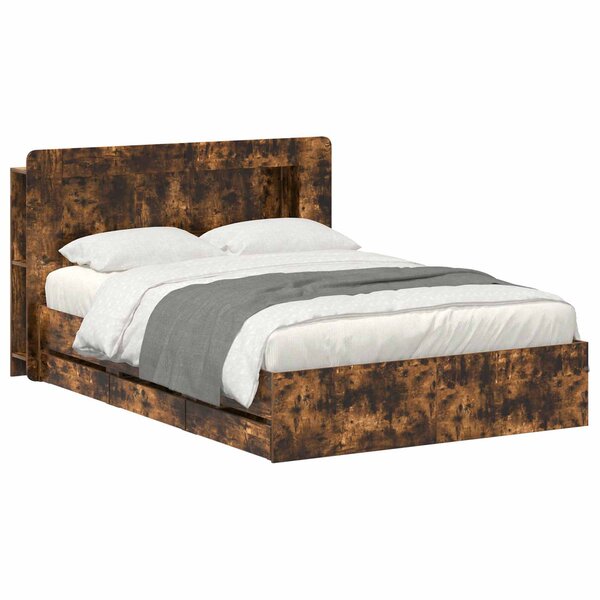 vidaXL Cadre de lit avec rangement Chêne fumé 135 x 190 cm