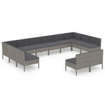 vidaXL Salon de jardin 12 Pièces avec coussins Résine tressée Gris