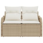 Canapé de jardin 2 places vidaXL avec rangement et coussins en poly rattan beige