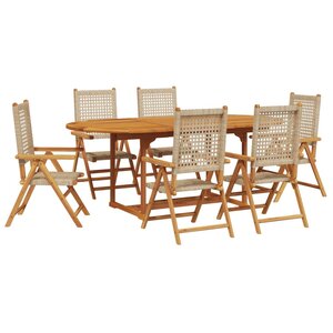 vidaXL Ensemble à manger de jardin 7 Pièces beige rotin et bois massif