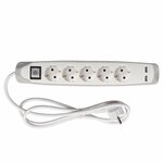 Perel prise schuko 5 voies avec 2 ports usb gris et blanc