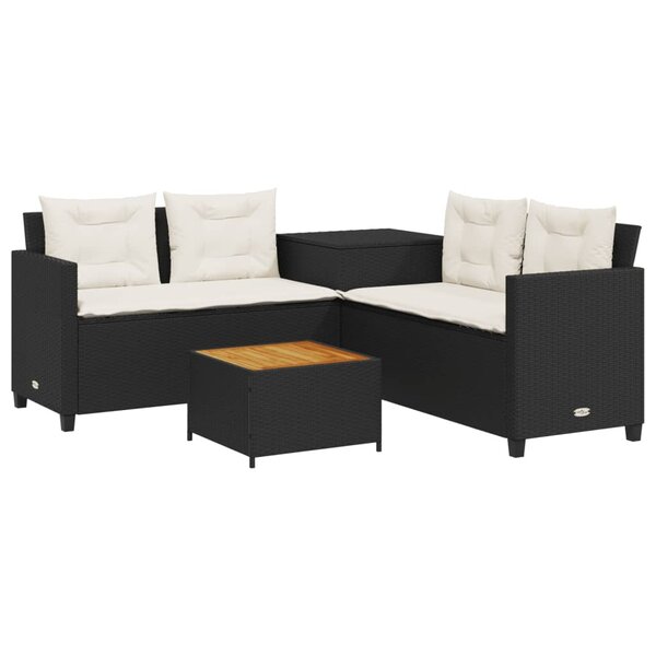 vidaXL Canapé de jardin avec table et coussins en forme de L noir