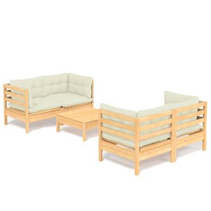 Salon de jardin meuble d'extérieur ensemble de mobilier 5 pièces avec coussins crème bois de pin 02_0016371