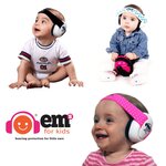 Casque antibruit pour bébé ems 4 kids  coque noire  bandeau blanc