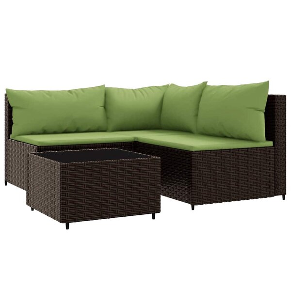 vidaXL Salon de jardin 4 Pièces avec coussins Marron Résine tressée