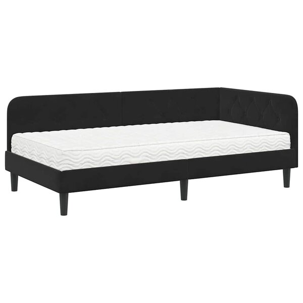 vidaXL Cadre de lit d'angle avec matelas Noir 90 x 190 cm Velours