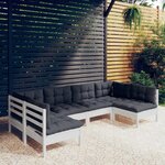 vidaXL Salon de jardin 6 Pièces avec coussins blanc bois de pin massif