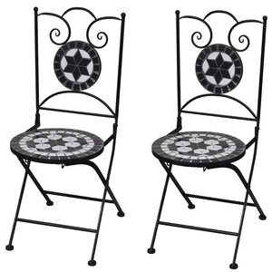 vidaXL Chaises pliables de bistro 2 Pièces Céramique Noir et blanc