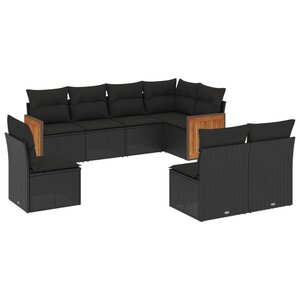 vidaXL Salon de jardin 8 Pièces avec coussins noir résine tressée
