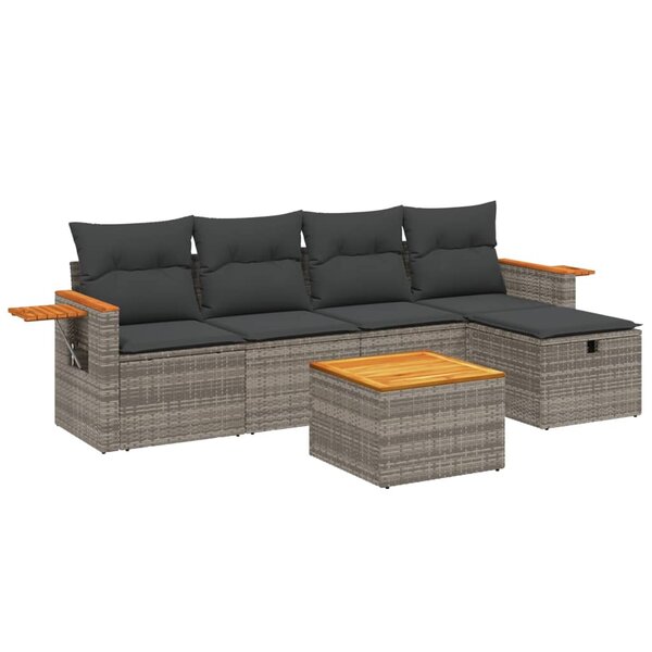 vidaXL Salon de jardin 6 Pièces avec coussins gris résine tressée
