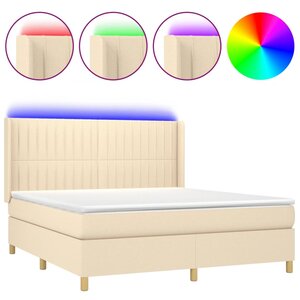 vidaXL Sommier à lattes de lit matelas et LED Crème 180x200 cm Tissu