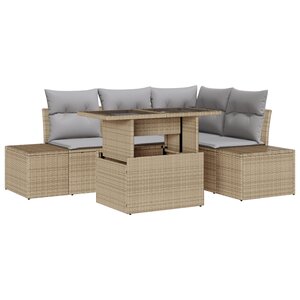 vidaXL Ensemble de canapé de jardin de 5 pièces avec coussins en poly rotin beige