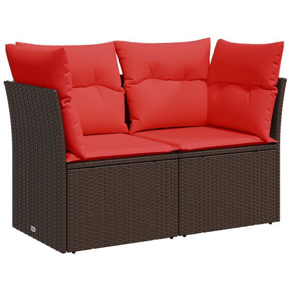 vidaXL Canapé de jardin avec coussins 2 places en poly rattan marron