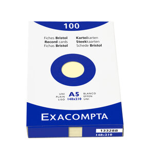 Étui de 100 fiches bristol uni non perforé 148x210mm Jaune EXACOMPTA