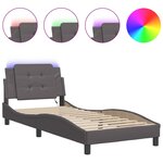 vidaXL Cadre de lit avec LED sans matelas Zadar gris 90x200 cm