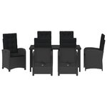 vidaXL Ensemble de salle à manger de jardin 7 pièces avec coussins Noir Poly Rattan