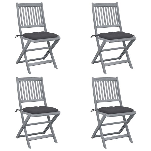 vidaXL Chaises pliables d'extérieur lot de 4 et coussins Bois d'acacia