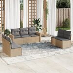 vidaXL Salon de jardin avec coussins 7 Pièces beige résine tressée