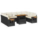 vidaXL Salon de jardin 10 Pièces avec coussins noir résine tressée acacia