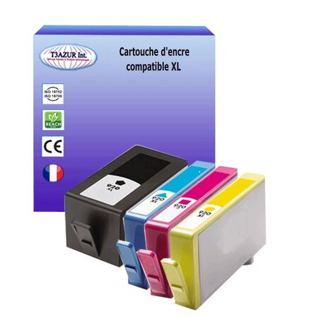 4 Cartouches compatibles avec HP OfficeJet 6000, 6500, 6500 E709 remplace HP 920XL  (Noire+Couleur)- T3AZUR