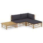 vidaXL Salon de jardin 4 Pièces avec coussins gris foncé bambou