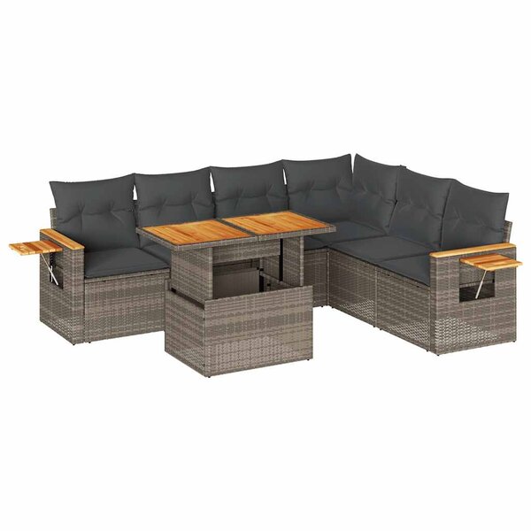 vidaXL Salon de jardin avec coussins 7 Pièces gris résine tressée acacia