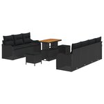 Ensemble de canapé de jardin 10 pièces avec coussins en rotin synthétique noir et acacia