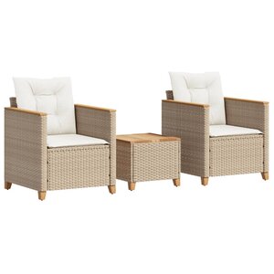 vidaXL Ensemble de bistro 3 Pièces coussins beige résine tressée acacia