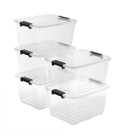 Lot de 5 boîtes de rangement 30L - plastique transparent