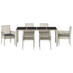 Ensemble de salle à manger de jardin 7 pièces avec coussins en poly rattan gris clair