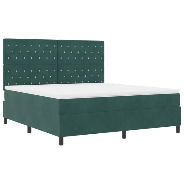 Lit à ressort avec matelas et LED vert foncé 180x200 cm en velours