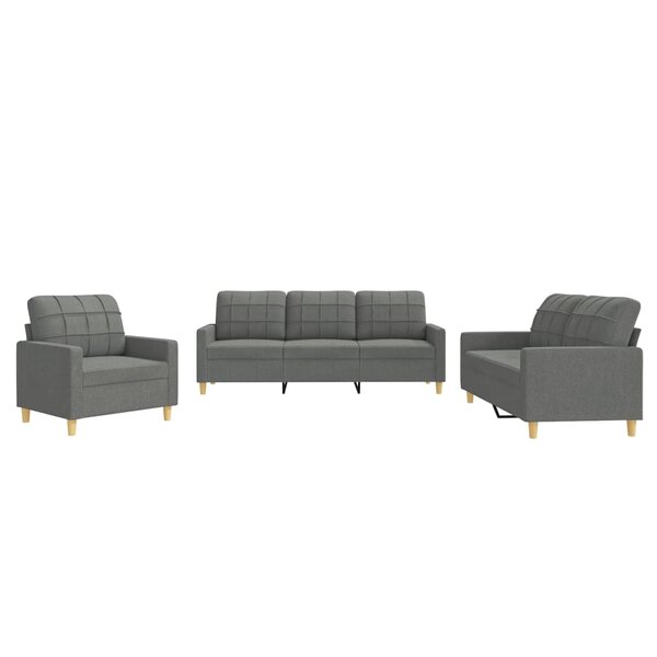 vidaXL Ensemble de canapés 3 Pièces avec coussins Gris foncé Tissu