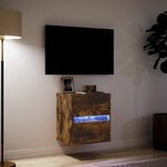 vidaXL Meuble TV mural avec lumières LED chêne fumé 41x31x45 cm