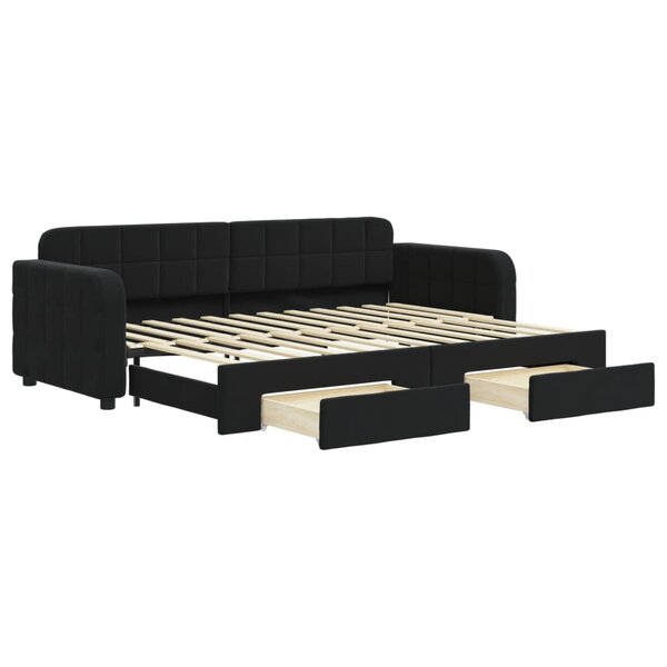 vidaXL Lit de jour avec gigogne et tiroirs sans matelas noir 80x200 cm